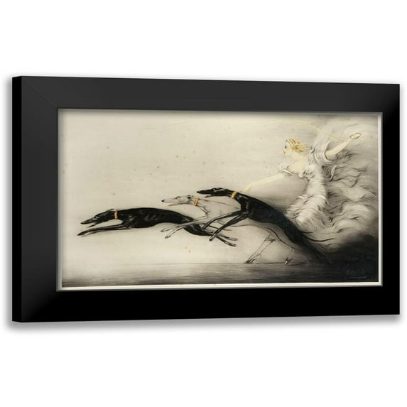 Vintage Apple Collection 14x10 Black Modern Framed Museum Art Print Titled - Art_Deco_Woman_Greyhounds