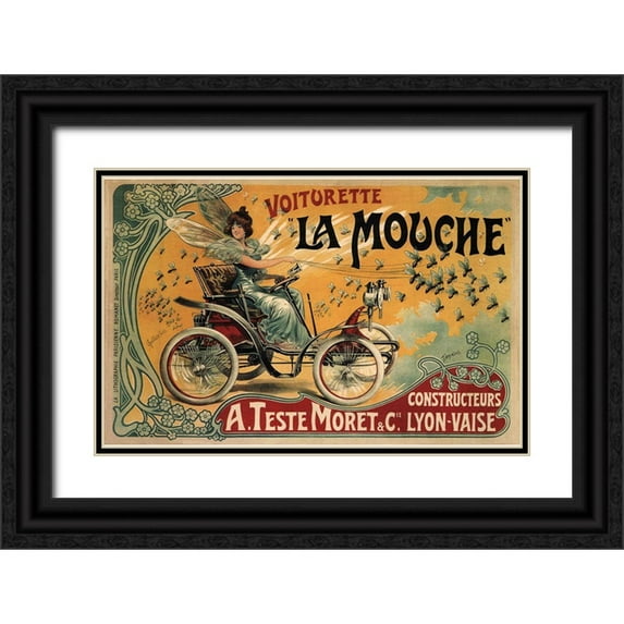 Vintage Apple Collection 14x10 Black Ornate Wood Framed with Double Matting Museum Art Print Titled - Voiturette La Mouche France1900
