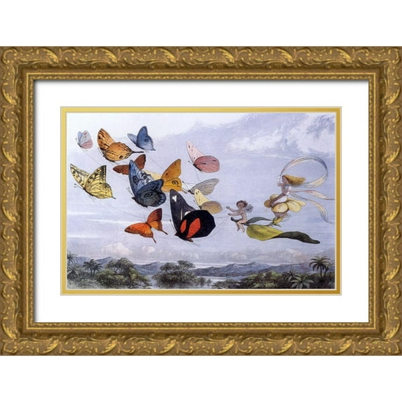 Vintage Apple Collection 14x11 Gold Ornate Wood Framed with Double Matting Museum Art Print Titled - Fairy Butterflies 1