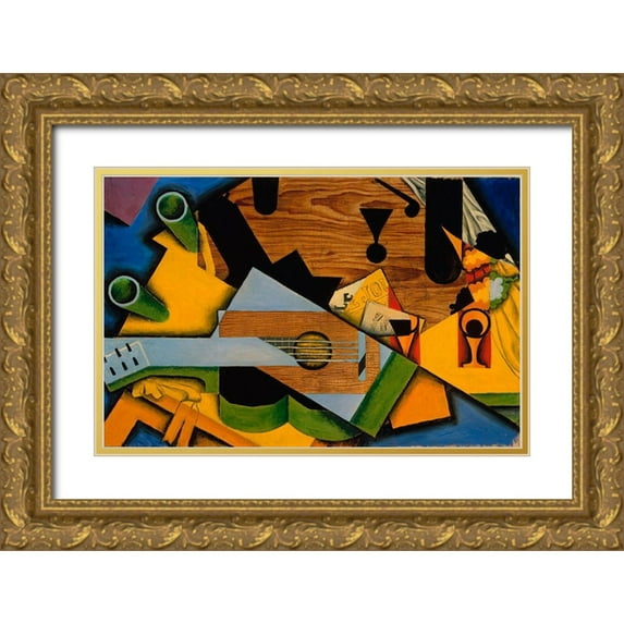 Vintage Apple Collection 14x11 Gold Ornate Wood Framed with Double Matting Museum Art Print Titled - Juan Gris - Still Life With A Guitar