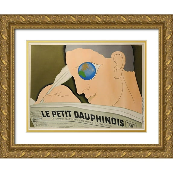 Vintage Apple Collection 14x11 Gold Ornate Wood Framed with Double Matting Museum Art Print Titled - artdeco_french_newspaper