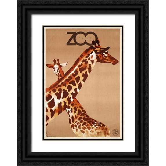 Vintage Apple Collection 14x18 Black Ornate Wood Framed with Double Matting Museum Art Print Titled - Giraffe Zoo Poland