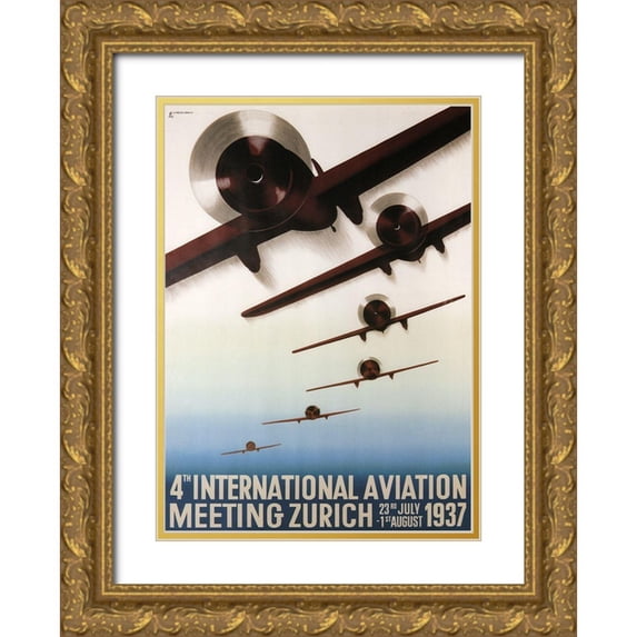 Vintage Apple Collection 14x18 Gold Ornate Wood Framed with Double Matting Museum Art Print Titled - Aviation Zurich