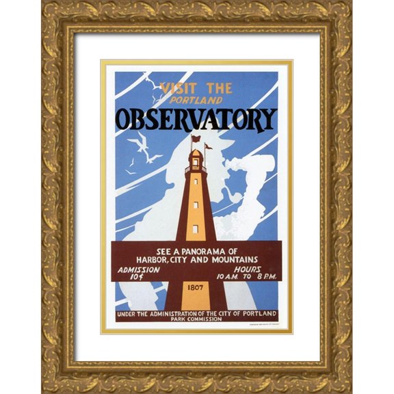 Vintage Apple Collection 14x18 Gold Ornate Wood Framed with Double Matting Museum Art Print Titled - Portland Observatory