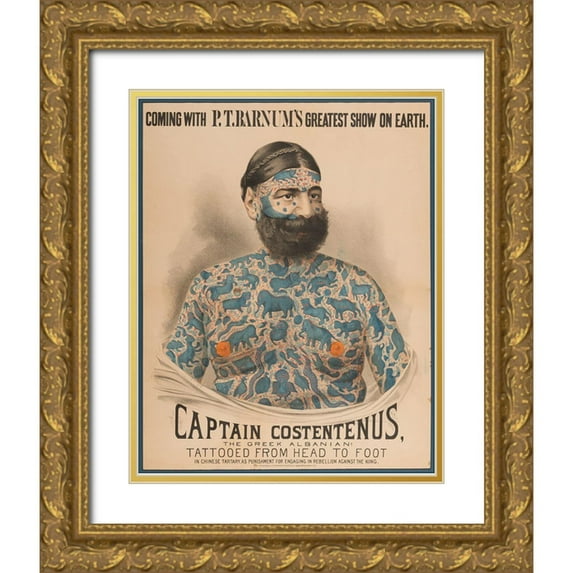 Vintage Apple Collection 15x18 Gold Ornate Wood Framed with Double Matting Museum Art Print Titled - Sideshow Tattoo Man