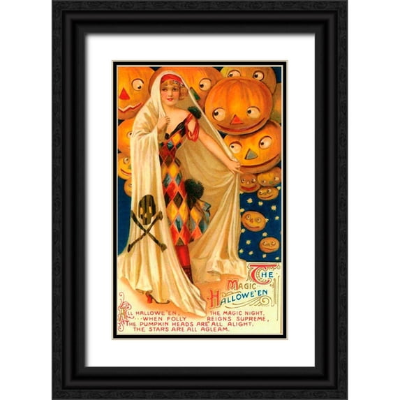 Vintage Apple Collection 16x24 Black Ornate Wood Framed with Double Matting Museum Art Print Titled - Halloween Beauty Pumpkins.tif