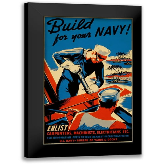 Vintage Apple Collection 17x24 Black Modern Framed Museum Art Print Titled - Build For Your Navy