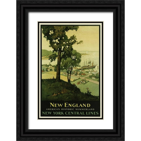 Vintage Apple Collection 17x24 Black Ornate Wood Framed with Double Matting Museum Art Print Titled - New England Ny Central Lines