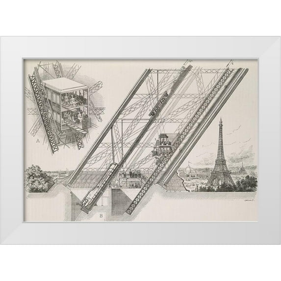 Vintage Apple Collection 18x14 White Modern Wood Framed Museum Art Print Titled - La Tour Eiffel - De´tails du Ascenseurs Otis