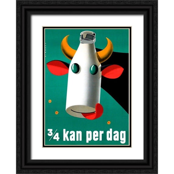 Vintage Apple Collection 18x24 Black Ornate Wood Framed with Double Matting Museum Art Print Titled - Milk Cow