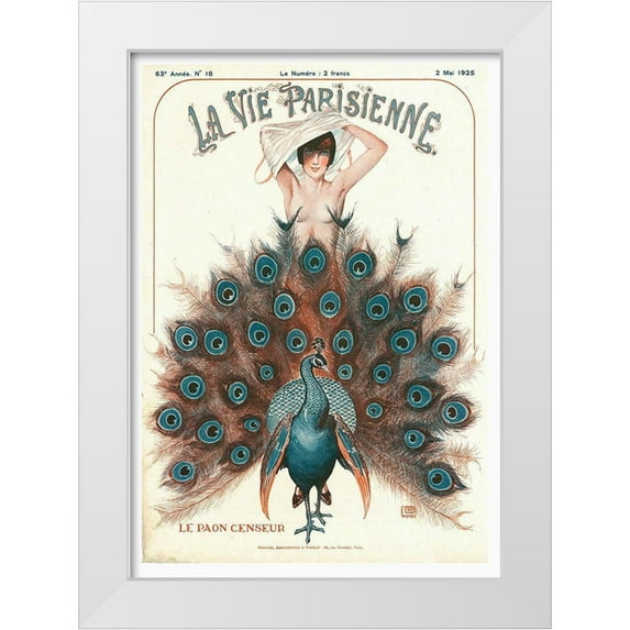 Vintage Apple Collection 18x24 White Modern Wood Framed Museum Art Print Titled - Vintage Art Deco Peacock