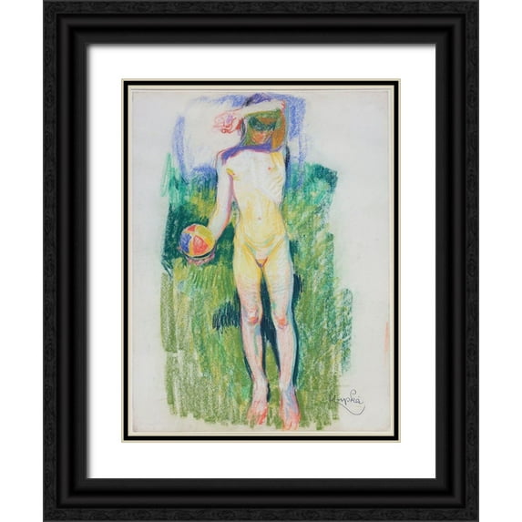 Vintage Apple Collection 19x24 Black Ornate Wood Framed with Double Matting Museum Art Print Titled - Frantisek Kupka - Girl with a Ball