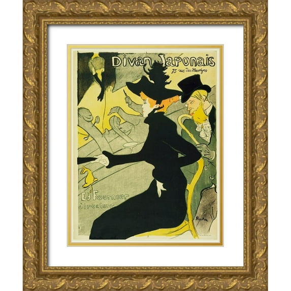 Vintage Apple Collection 19x24 Gold Ornate Wood Framed with Double Matting Museum Art Print Titled - Henri de Toulouse-Lautrec - Divan Japonais