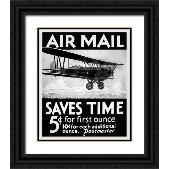 Vintage Apple Collection 20x23 Black Ornate Wood Framed with Double Matting Museum Art Print Titled - Airmail Saves Time