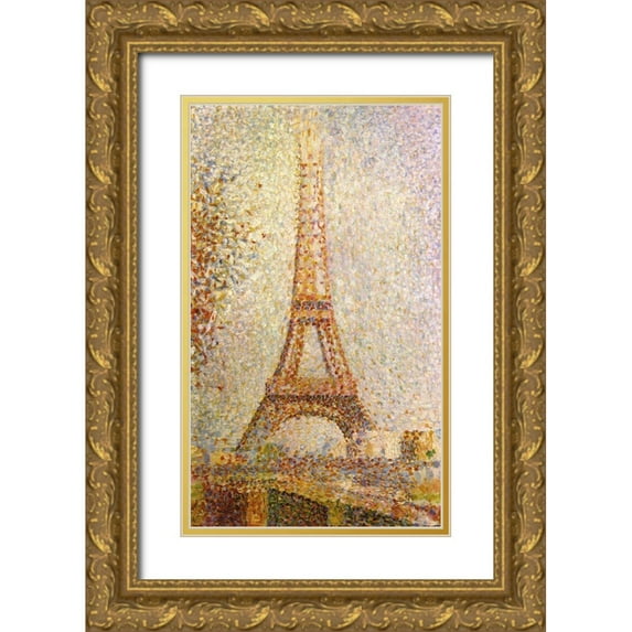 Vintage Apple Collection 21x32 Gold Ornate Wood Framed with Double Matting Museum Art Print Titled - Eiffel Tower by Seurat