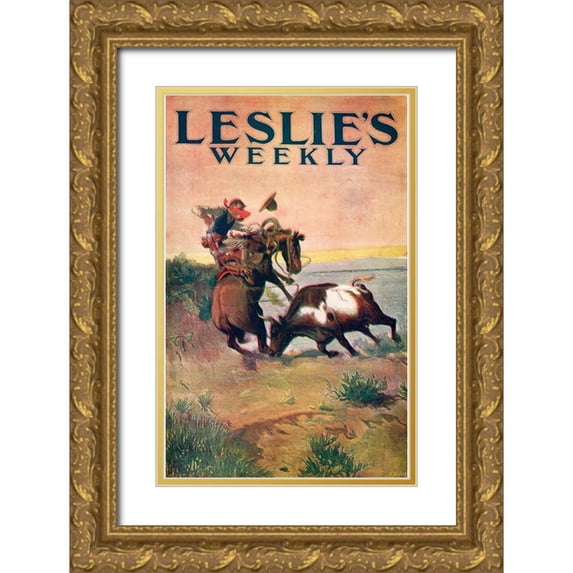Vintage Apple Collection 22x32 Gold Ornate Wood Framed with Double Matting Museum Art Print Titled - Charles Marion Russell - Leslies Weekly