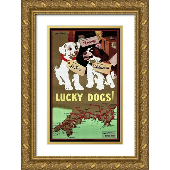 Vintage Apple Collection 22x32 Gold Ornate Wood Framed with Double Matting Museum Art Print Titled - Lucky Dogs