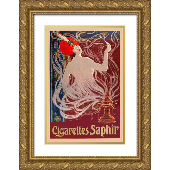 Vintage Apple Collection 23x32 Gold Ornate Wood Framed with Double Matting Museum Art Print Titled - Cigarettes Saphir