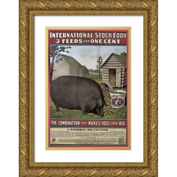 Vintage Apple Collection 23x32 Gold Ornate Wood Framed with Double Matting Museum Art Print Titled - Hog Food