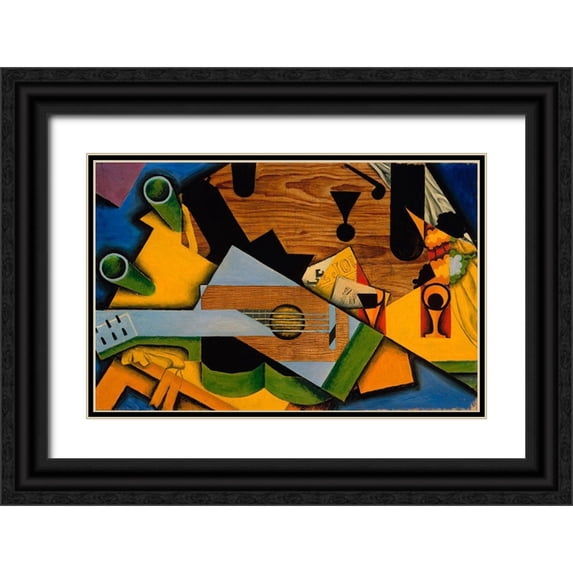 Vintage Apple Collection 24x17 Black Ornate Wood Framed with Double Matting Museum Art Print Titled - Juan Gris - Still Life With A Guitar