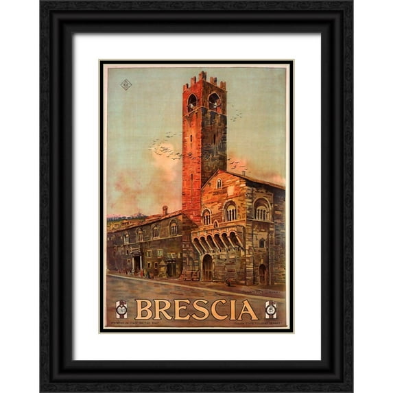 Vintage Apple Collection 24x32 Black Ornate Wood Framed with Double Matting Museum Art Print Titled - Brescia Italy Travel Poster