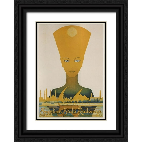 Vintage Apple Collection 24x32 Black Ornate Wood Framed with Double Matting Museum Art Print Titled - Egyptian State Railways