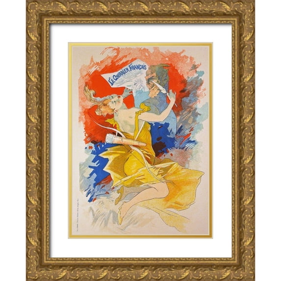 Vintage Apple Collection 24x32 Gold Ornate Wood Framed with Double Matting Museum Art Print Titled - Cheret Courier Francais