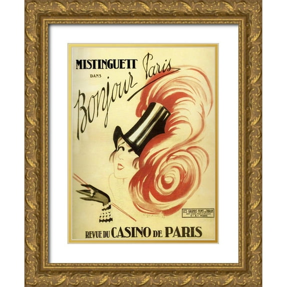 Vintage Apple Collection 25x32 Gold Ornate Wood Framed with Double Matting Museum Art Print Titled - Bonjour Paris
