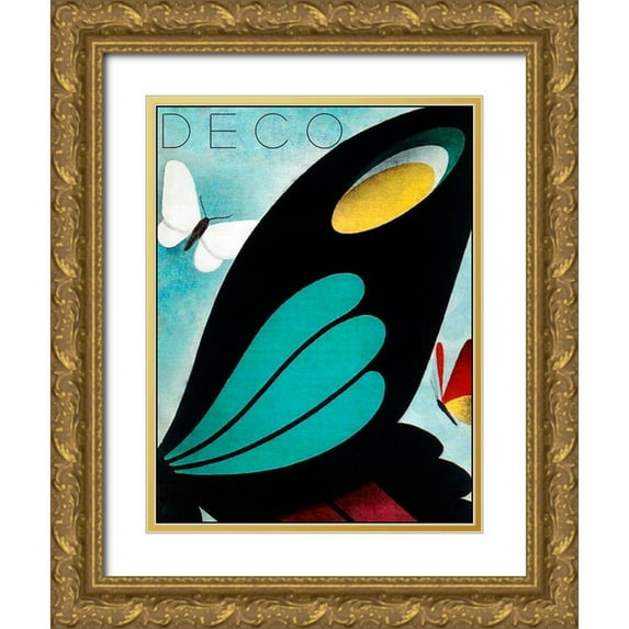 Vintage Apple Collection 25x32 Gold Ornate Wood Framed with Double Matting Museum Art Print Titled - Deco Butterfly