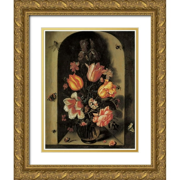 Vintage Apple Collection 25x32 Gold Ornate Wood Framed with Double Matting Museum Art Print Titled - Flowers Three