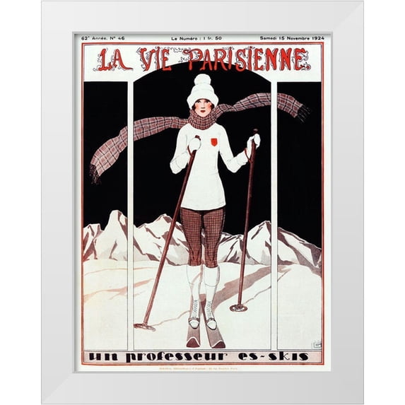 Vintage Apple Collection 25x32 White Modern Wood Framed Museum Art Print Titled - Art Deco Skiing