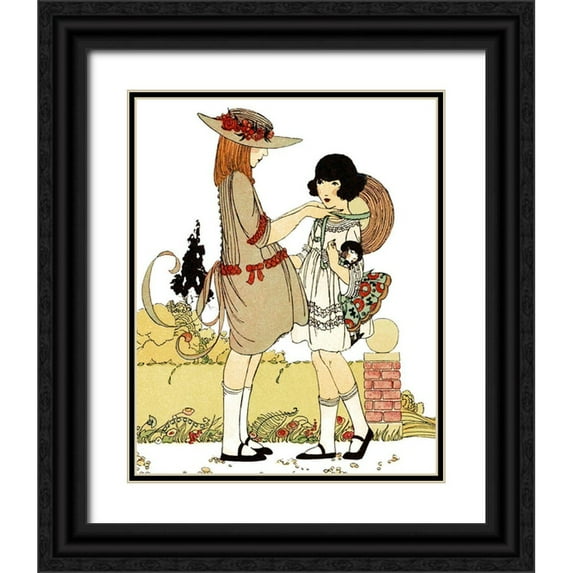 Vintage Apple Collection 26x32 Black Ornate Wood Framed with Double Matting Museum Art Print Titled - Two Young Girls