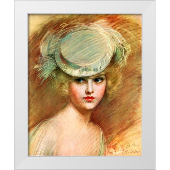 Vintage Apple Collection 26x32 White Modern Wood Framed Museum Art Print Titled - Lady In Green Hat