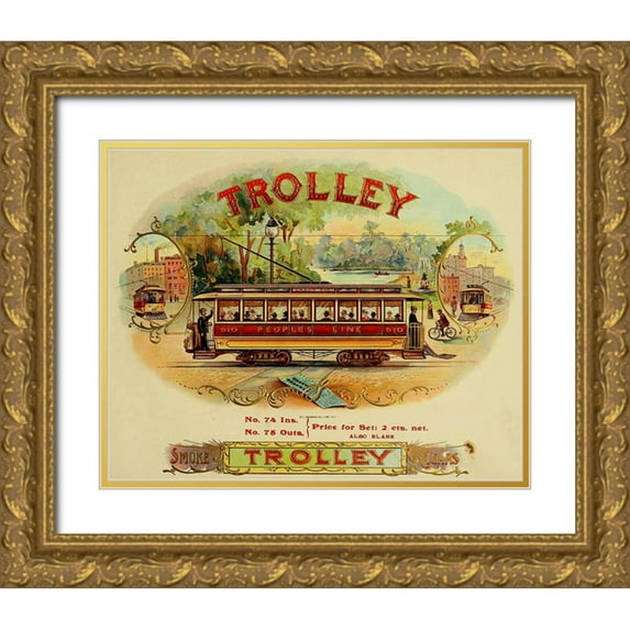 Vintage Apple Collection 32x26 Gold Ornate Wood Framed with Double Matting Museum Art Print Titled - Trolley Cigars