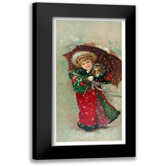 Vintage Apple Collection 9x14 Black Modern Framed Museum Art Print Titled - Little Girl Dog