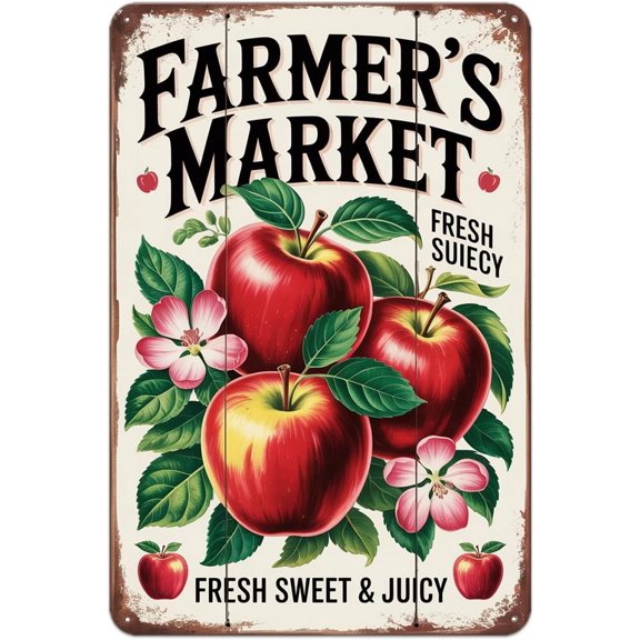 Vintage Apple Orchard Metal Tin Sign Aesthetic Room Decor 8 x 12 Inch For Home Bedroom Kitchen Bar Dorm Bathroom Wall Decoration