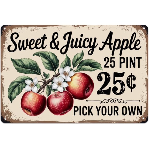 Vintage Apple Orchard Metal Wall Sign Room Decor 8 x 12 Inch, Easy to Hang for Home Bedroom Kitchen Bar Garage Cafe Dorm Bathroom