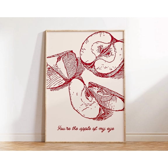 Vintage Apple Print Cute Kitchen Wall Art Minimalist Fruit Print Aesthetic Kitchen Decor You'Re The Apple Of My Eye 1 Print Wall Art, Modern Wall Decor, 16x24 UNFRAMED