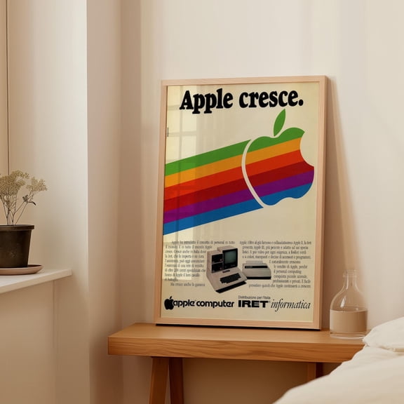 Vintage Apple Retro Tech Ad Wall Art Apple Print Y2K Computer Aesthetic Office Decor Apple Technical Decor, Unframed Paper Print
