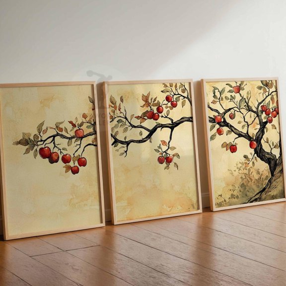 Vintage Apple Tree Fruit Botanical Rustic Kitchen Wall Art Print Set 2 Unframed Paper Print 8x12