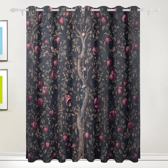 Vintage Apple Tree Print Blackout Curtains for Living Room Bedroom 55W x 72/84L Insulated Window Drapes 2 Panels