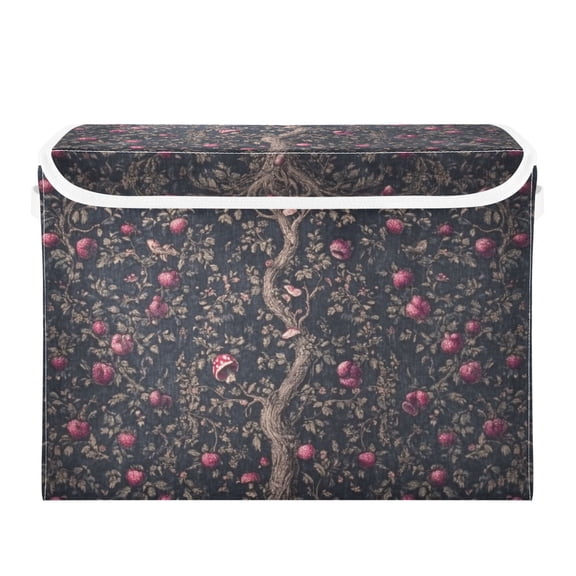 Vintage Apple Tree Print Large Storage Bins with Linen Collapsible Lid Storage Box 16.7 x 12.6 x 11.8in
