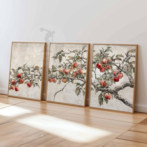 Vintage Apple Tree Prints Rustic Decor Vintage Fruit Wall Art Farmhouse Set 3 Stretched Canvas 12x18