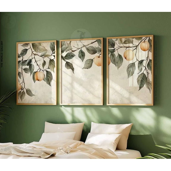 Vintage Apple Tree Prints Set Rustic Farmhouse Kitchen Wall Art Set 3