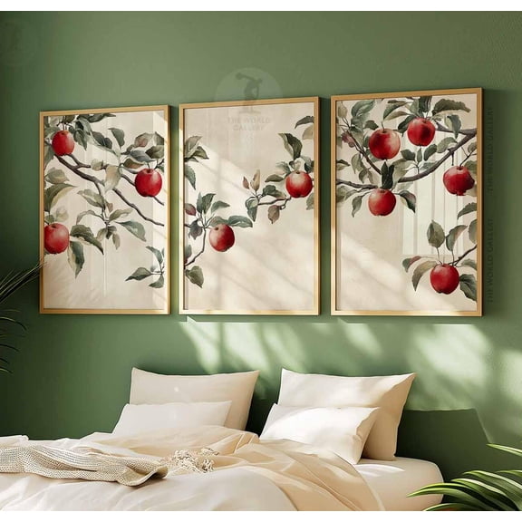 Vintage Apple Tree Rustic Botanical Decor Art Set 3 Stretched Canvas 8x12