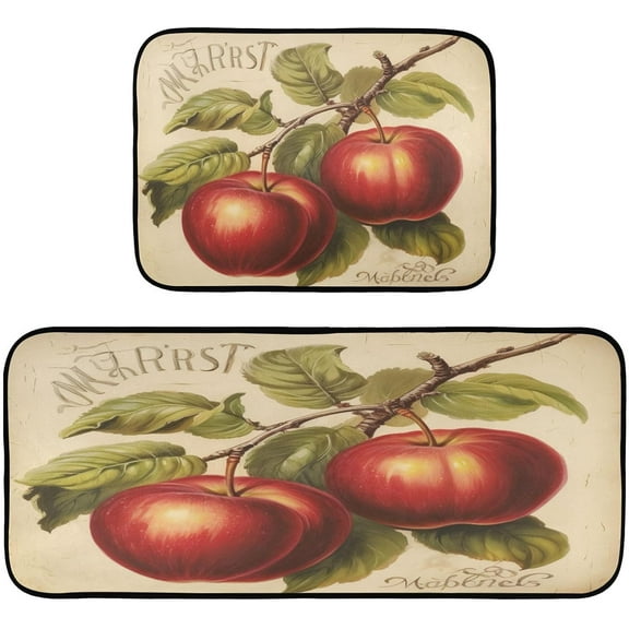 Vintage Apples Kitchen Mat Set of 2 Absorbent Anti Fatigue Kitchen Rug Cushioned Non-Slip Comfort Standing Desk Mats Washable Kitchen Floor Mat for Office, Home, Laundry Room