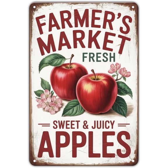 Vintage Apples Metal Tin Sign Fresh Sweet Juicy Farmhouse Wall Decor 8 x 12 Inch