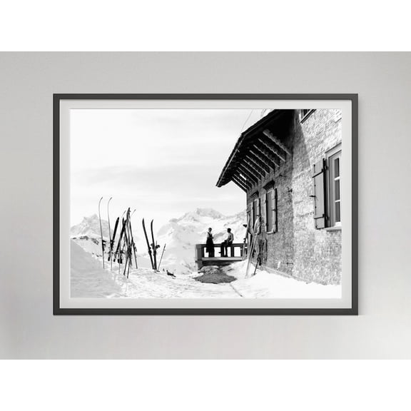Vintage Après Ski Poster, Black and White Skiing Wall Art – 24x36 UNFRAMED
