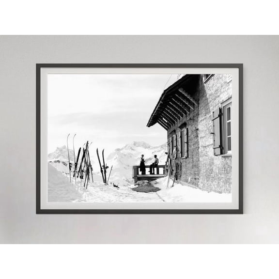 Vintage Apres Ski, Black and White Skiing Poster, Size 24''x36''-Gategoo