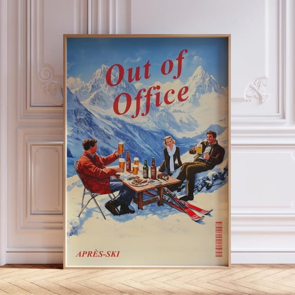 Vintage Apres Ski Print | Retro Apres Ski Wall Art | Vintage Bar Cart Print | Ski Poster | Mountain Ski Print | Winter Scene Ski Art Print, unframed poste